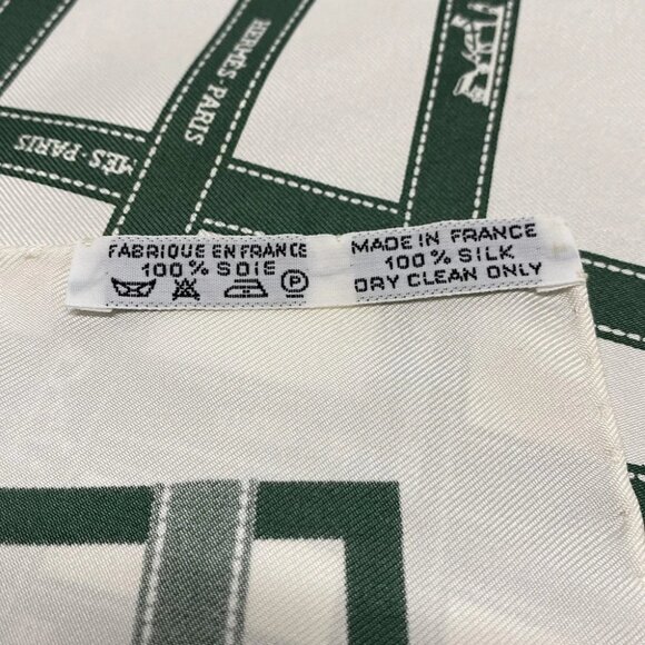 Auth HERMES Petit Carre White Green Scarf - Picture 5 of 5
